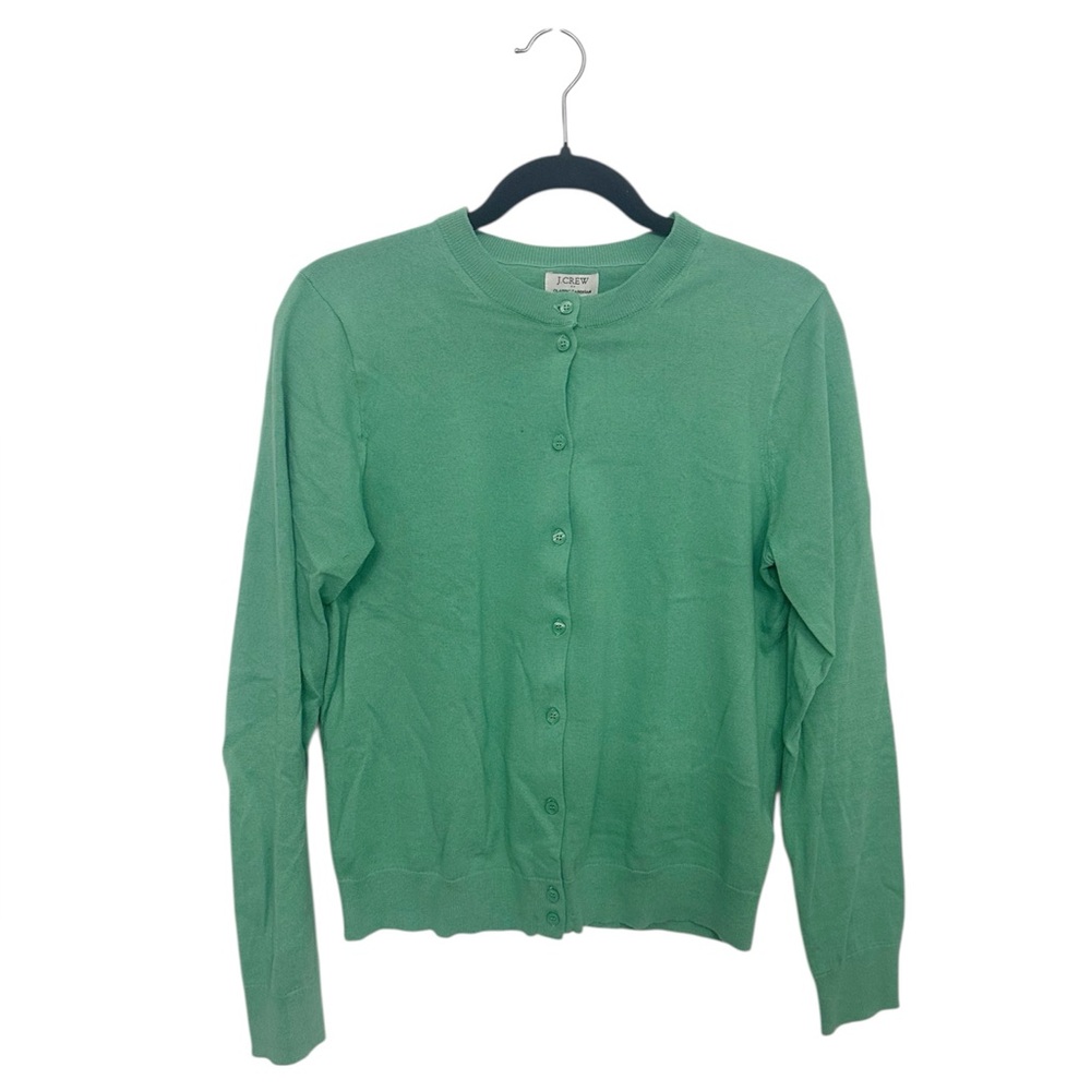 J. Crew Women’s classic cardigan cotton sweater color green medium